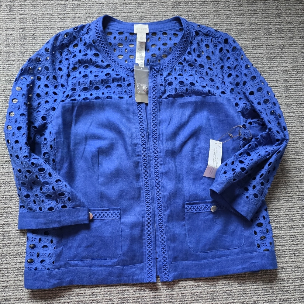 Chico's Royal Blue Eyelet Cotton Jacket